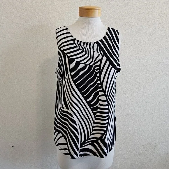 Travelers By Chico's Zebra Animal Print Scoop Neck Tank Top Blouse Stretchy 3/XL - Picture 2 of 12